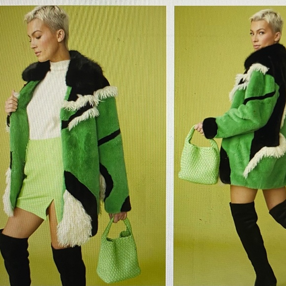 Hand Made Green Mixed Mongolian and Faux Fur Coat - Picture 3 of 4